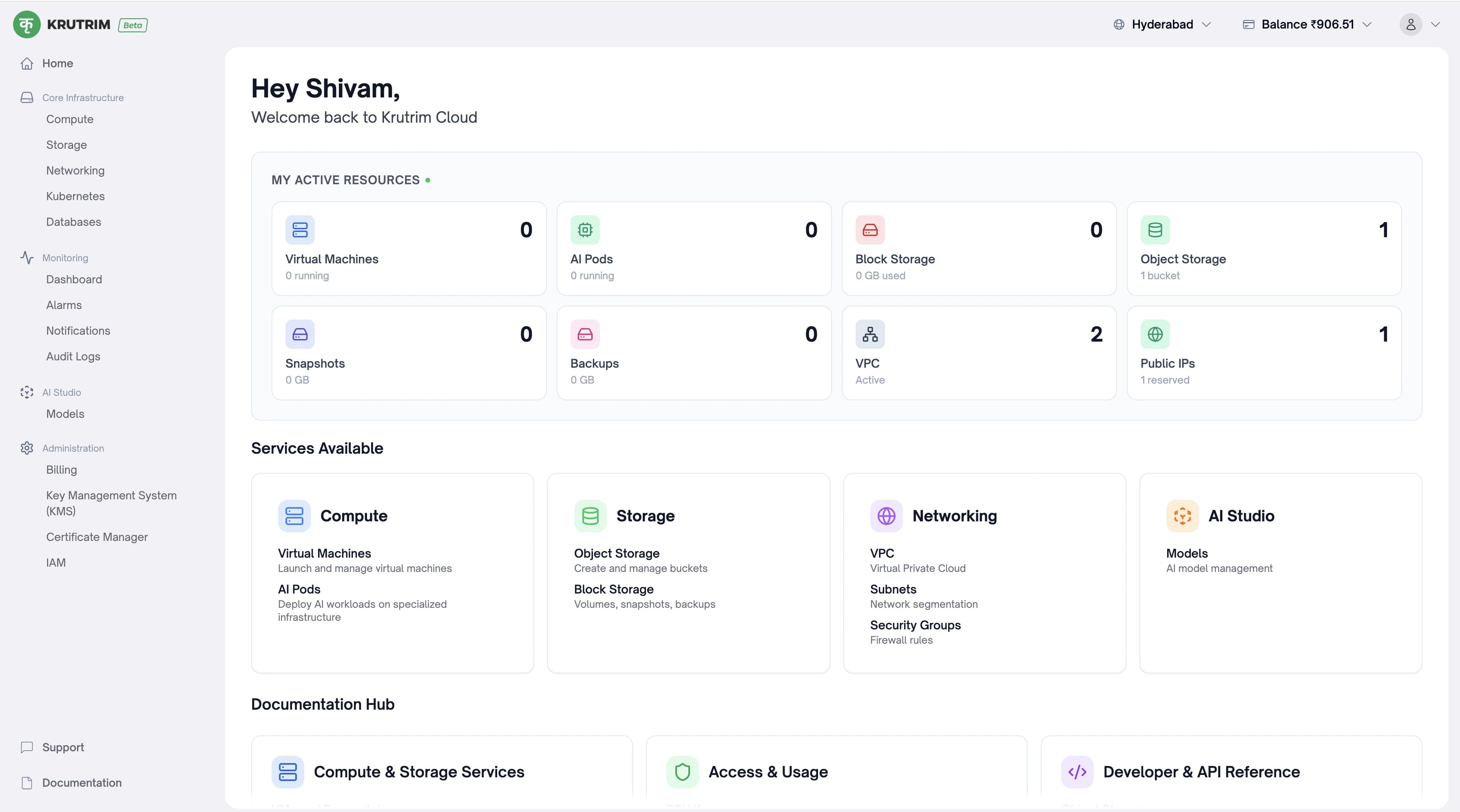 Krutrim Cloud Dashboard
